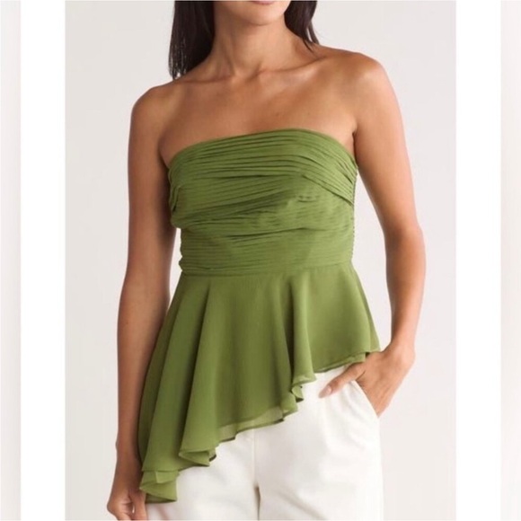 Parker Asymmetrical Green Strapless Blouse - Picture 1 of 6